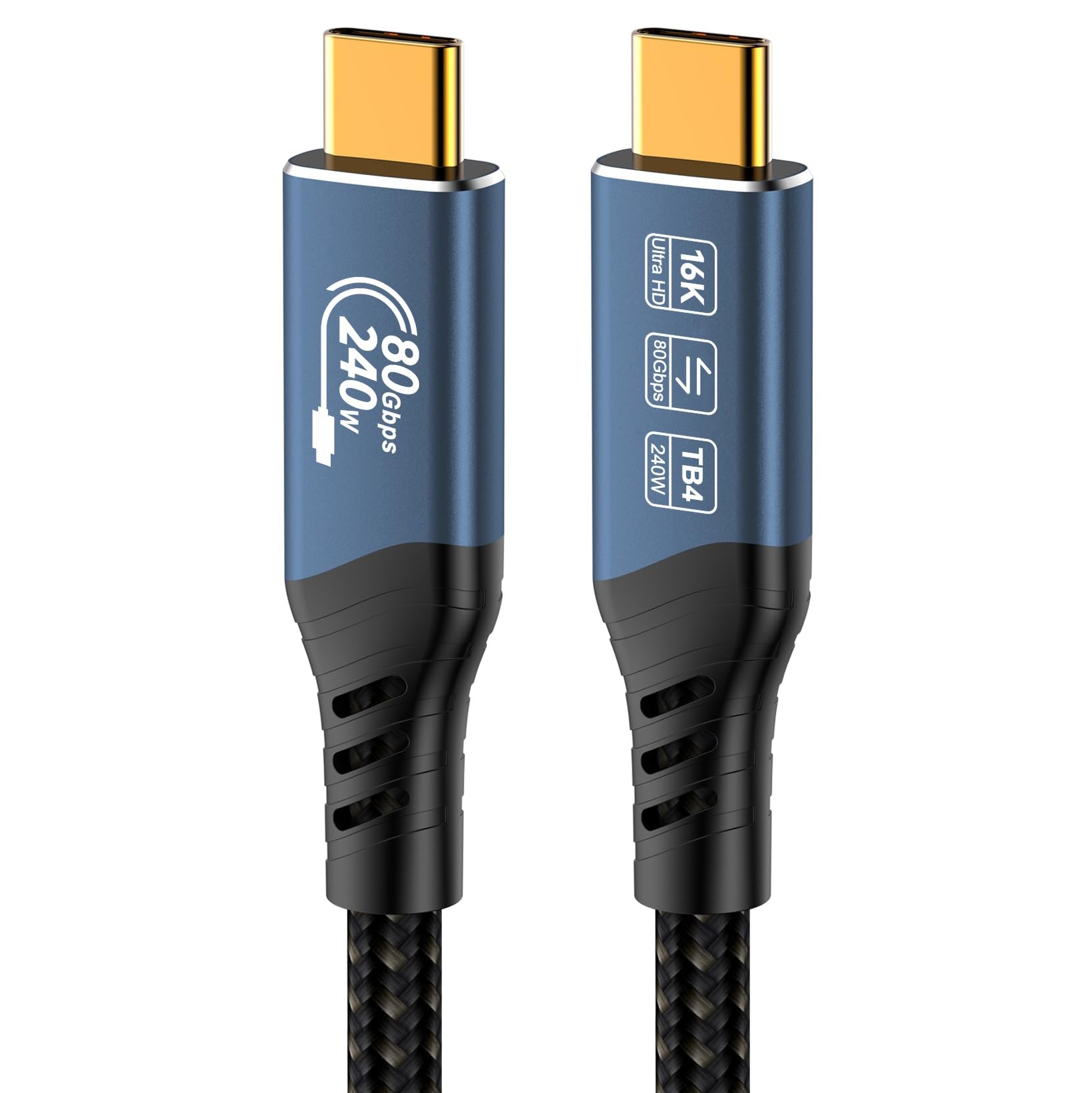 PremiumCord Cavo di Collegamento USB4™ Versione 2, Thunderbolt 4, 16K a 60 Hz, Cavo Dati Ultraspeed fino a 80 Gbps, E-Marker, USB Type-C, Ricarica Rapida fino a 240 W, Blu, Lunghezza 1m