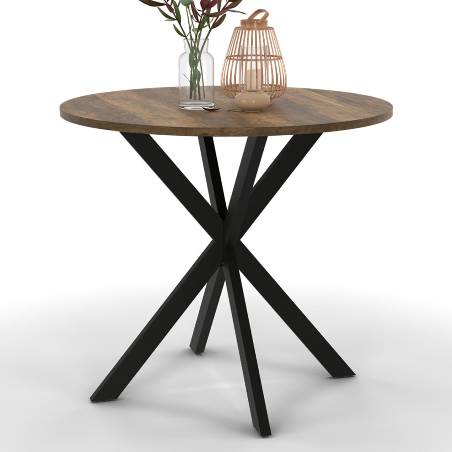 IDMarket Selma Esstisch Rund - Industrieller Look Aus Holz & Metall Für 4 Personen