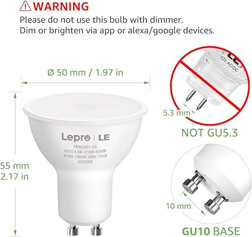 Miniatura 4 de Lepro Bombillas LED Alexa GU10, bombilla inteligente GU10 equivalente a halógeno de 50 W, funciona con Alexa y Google Assistant, control de voz y