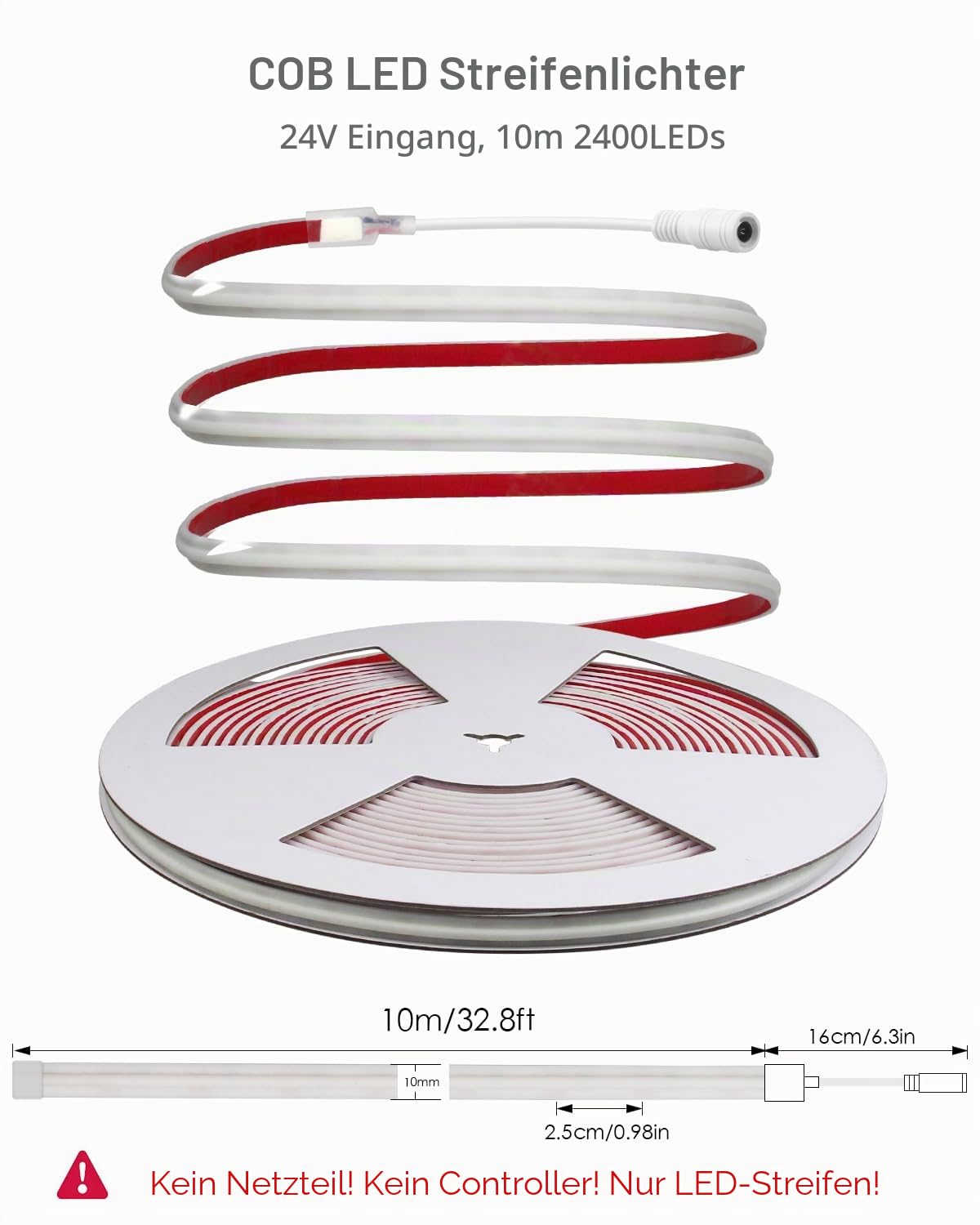 ALITOVE COB LED Streifen 10m Aussenbereich 24V Warmweiß Selbstklebend IP68