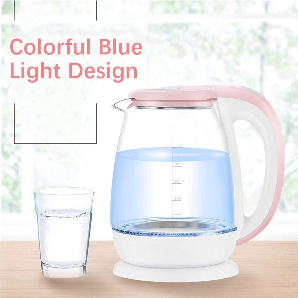 Hervidor eléctrico rosa de 1,8 l, de cristal, galvanizado, automático, 1500 W, calentador de agua, tetera para hervir, electrodoméstico de cocina con apagado automático, protección contra eb