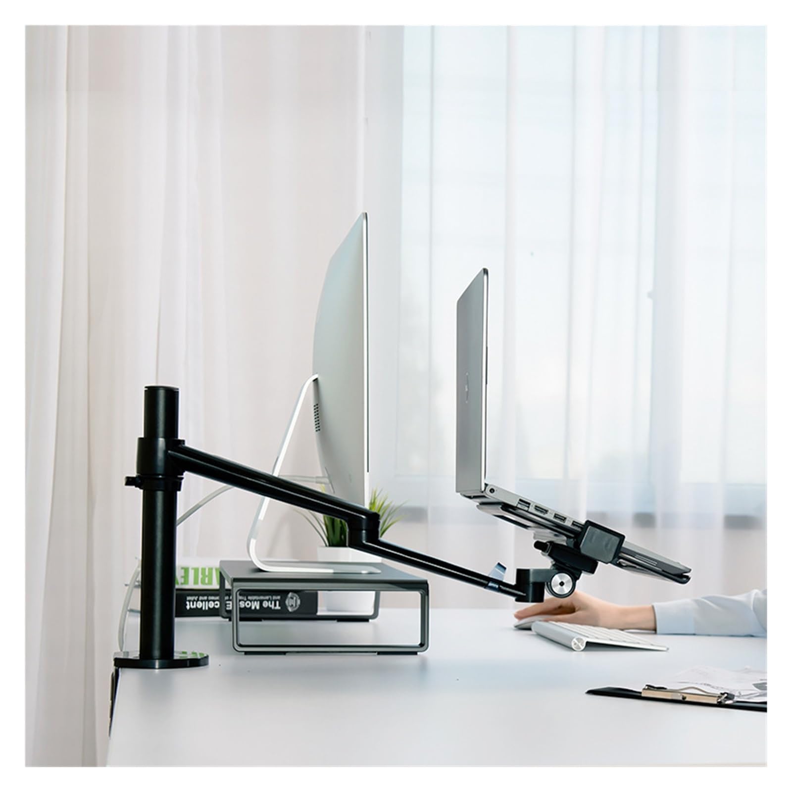 Supporto per Laptop OL-1S, Supporto per Monitor LCD, Supporto per scrivania Girevole e sollevabile, Nero，Black