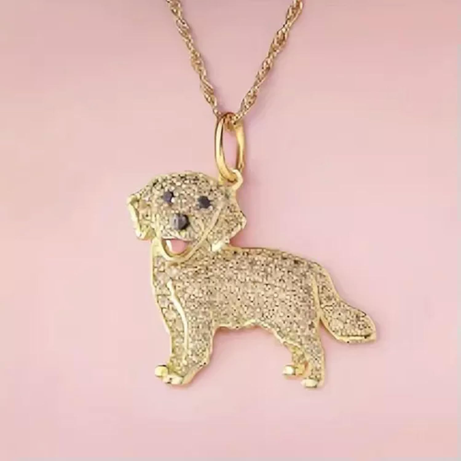 Cute Golden Retriever Rhinestone Pet Pendant Necklace Creative Dog Party Unique