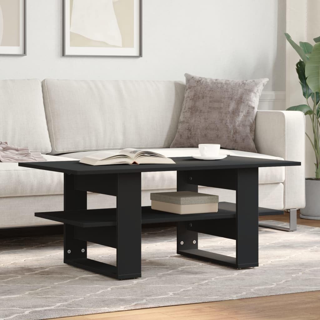 Table basse salon noir 102x55x42 cm bois d'ingénierie stable et rétro