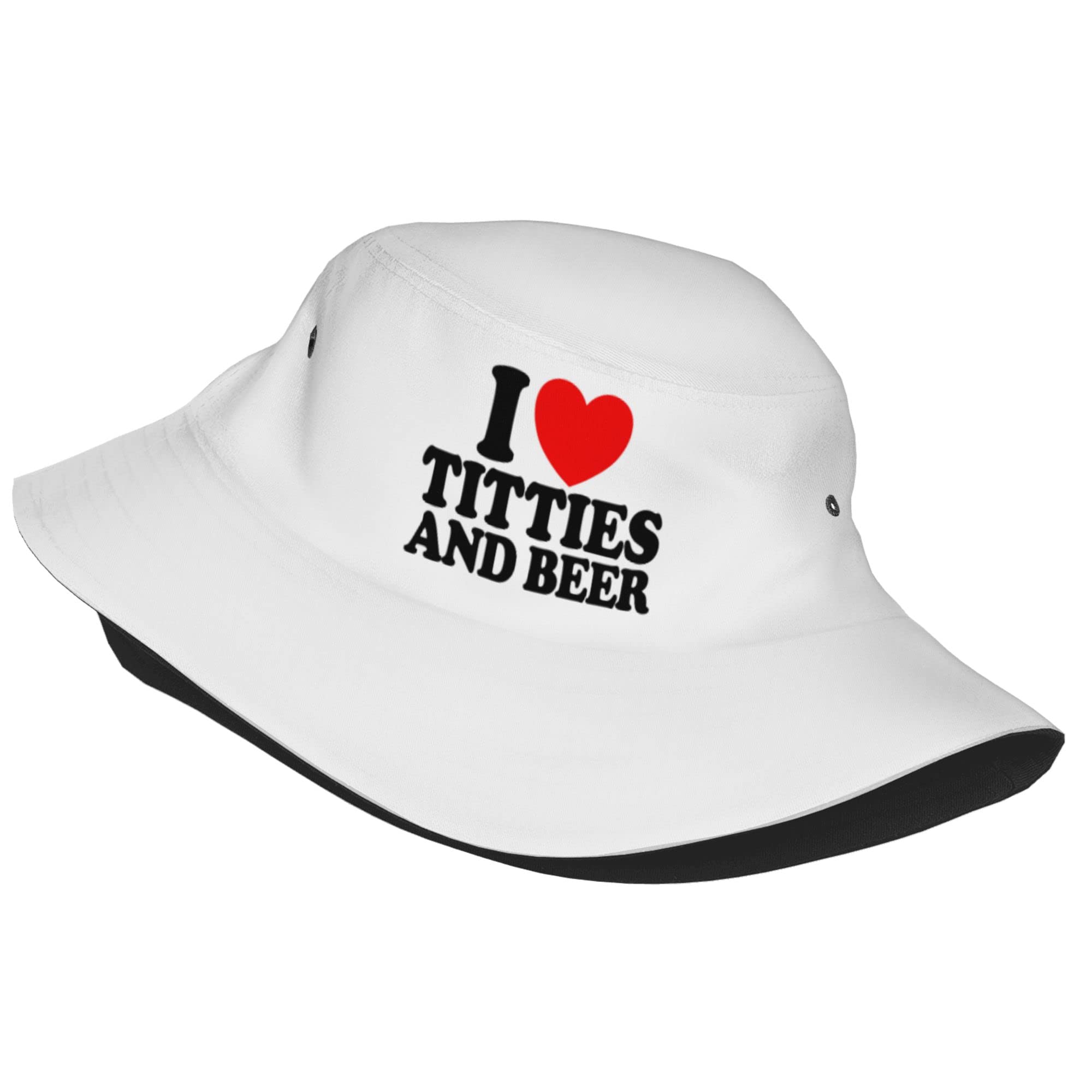 Funny I Heart Titties and Beer Bucket Hats Fashion Sun Cap Packable Outdoor Fisherman Hat for Women and Men Black