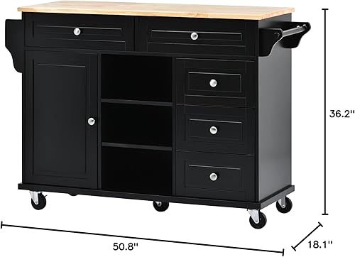Miniatura 9 de LETESA Rolling Mobile Kitchen Island de 528 pulgadas con parte superior de madera maciza y 2 ruedas de bloqueo 2 estantes ajustables estante de