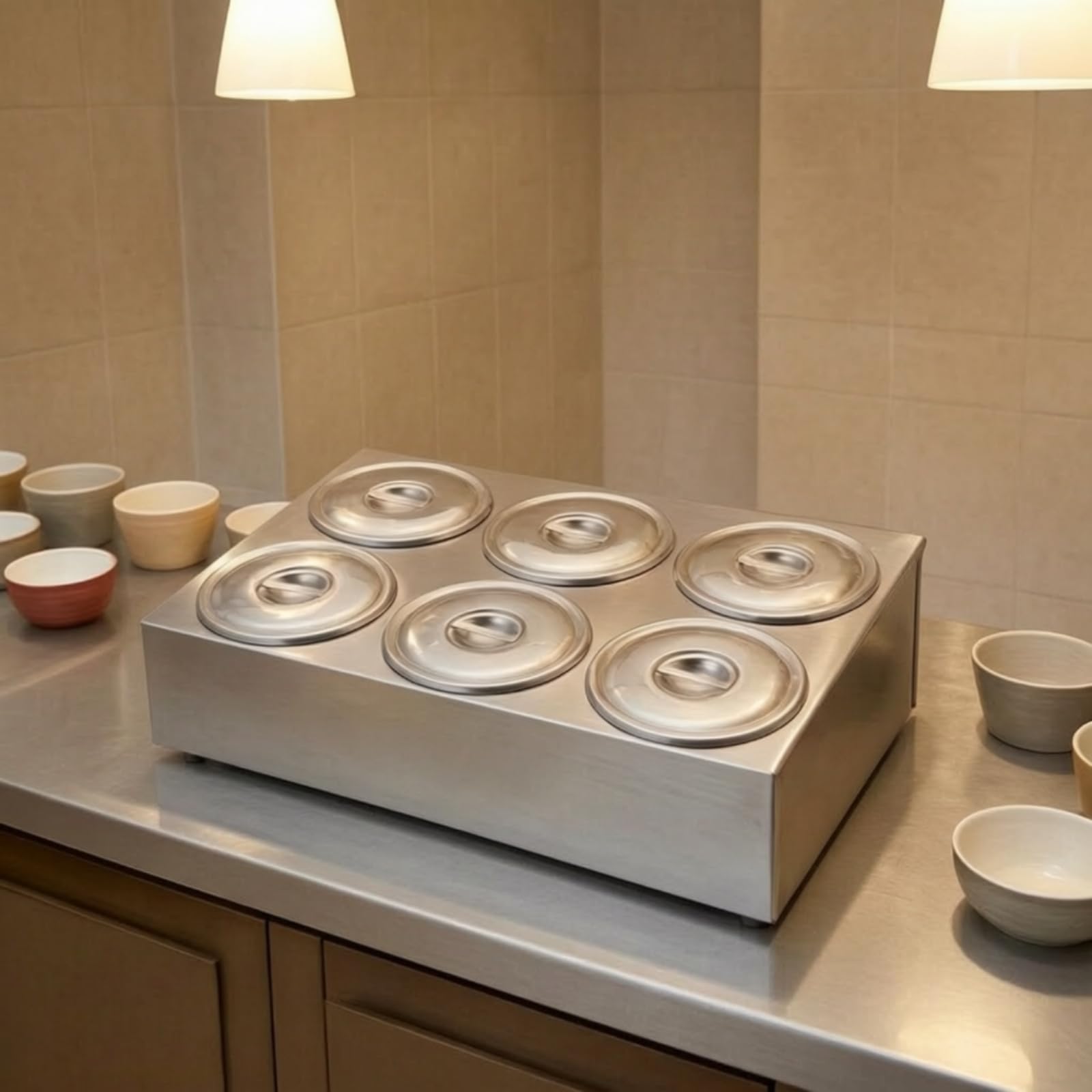 Distributeur de Condiments Boîte Organisateur Casier Réservoir en Acier Inoxydable à 6 Compartiments Disposition en Deux, Style to 1