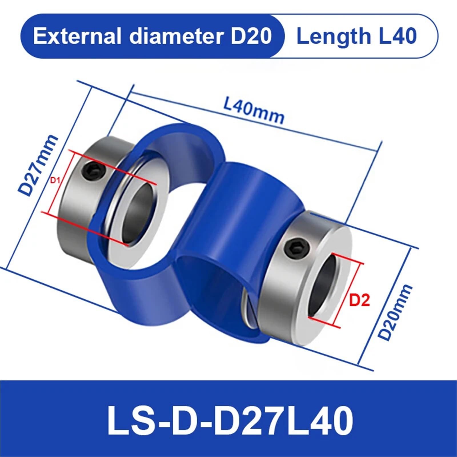 LS D D27L40 Acoplamiento de codificador de 8 fuentes, pareja de doble bucle, conector eléctrico de impresora 3D CNC de aleación de aluminio Flexible(6mmX10mm)