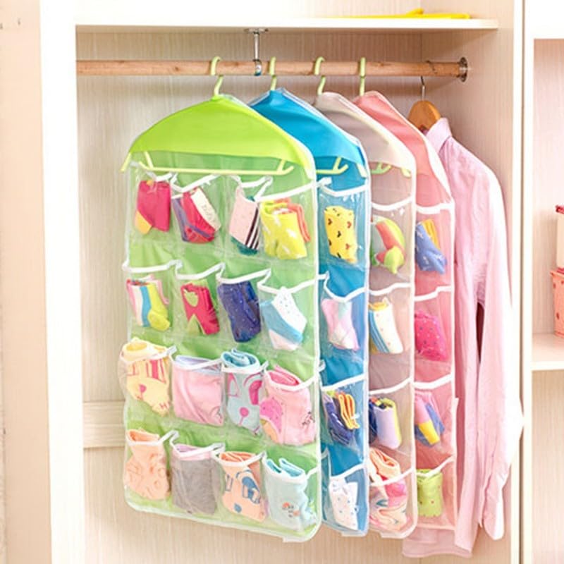 16 Pockets Storage Organizer Clear Door Hanging Bag for Closet for Socks Ties Underwear