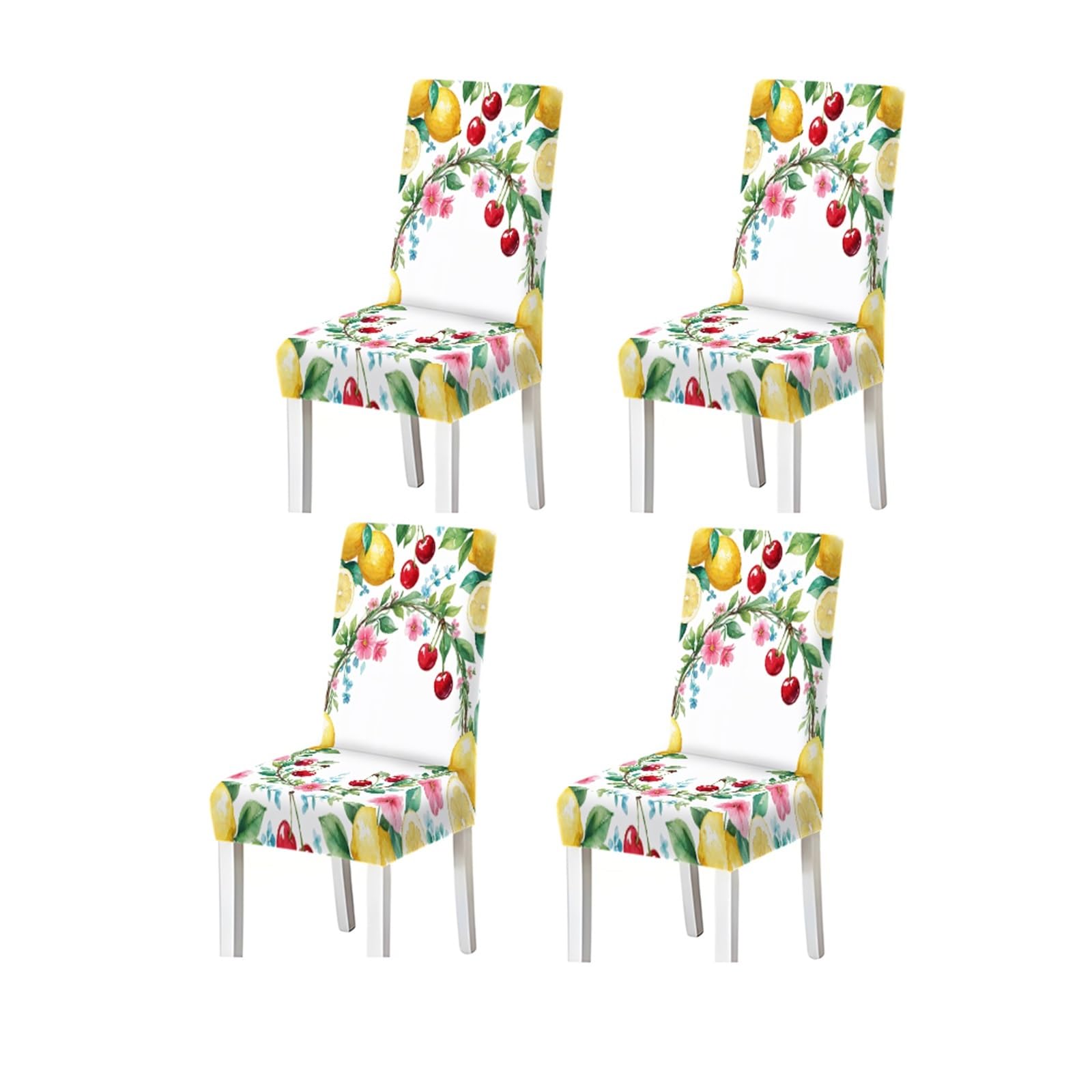BOSUYBN Lemon Cherry Floral Print Stretch Dining Chair Covers, Set Of 2/4/6 Slipcovers Furniture Protectors for Home Dining Room(4PCSChair cover)
