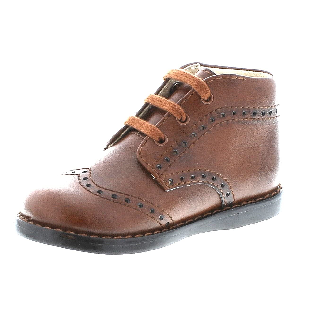 FOOTMATES Cole Lace-Up Bootie Leather Baby and Toddlers Walker Shoes with Wide Toe Box and Custom-Fit Insoles, Non-Marking Outsoles - Cognac Burnished, 2 Infant (0-12 Months)