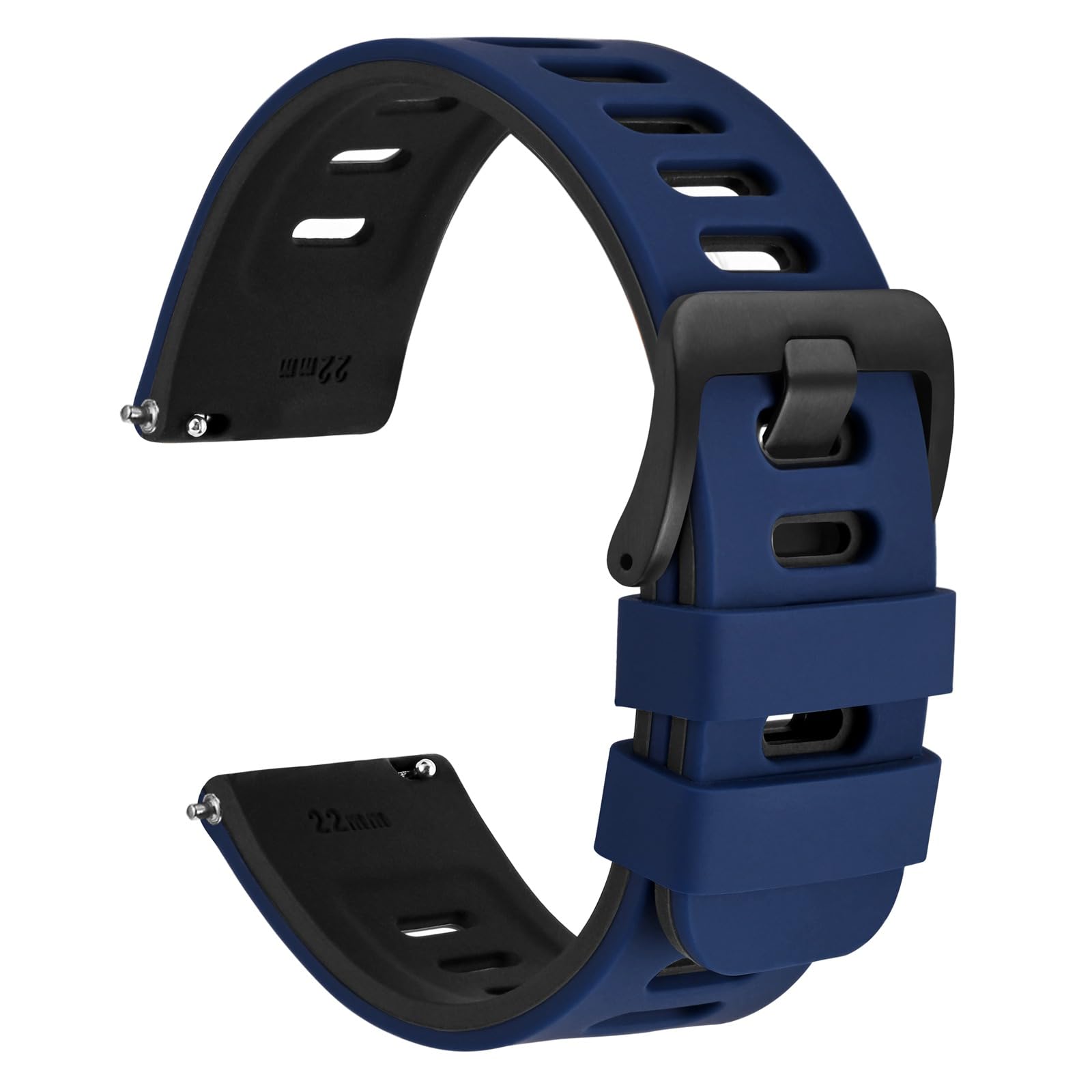 Bicolor Watch Bands, Silicone Rubber, Quick Release Replacement Straps for Men and Women, Stainless Steel Buckle, Band Width 18mm 19mm 20mm 21mm 22mm