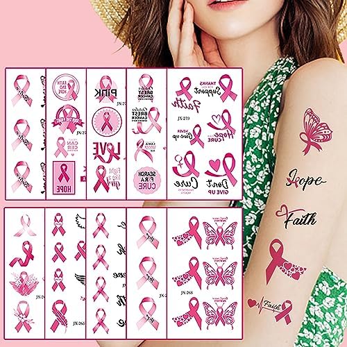 Breast Cancer Awareness Temporary Tattoos 10 Sheets Breast