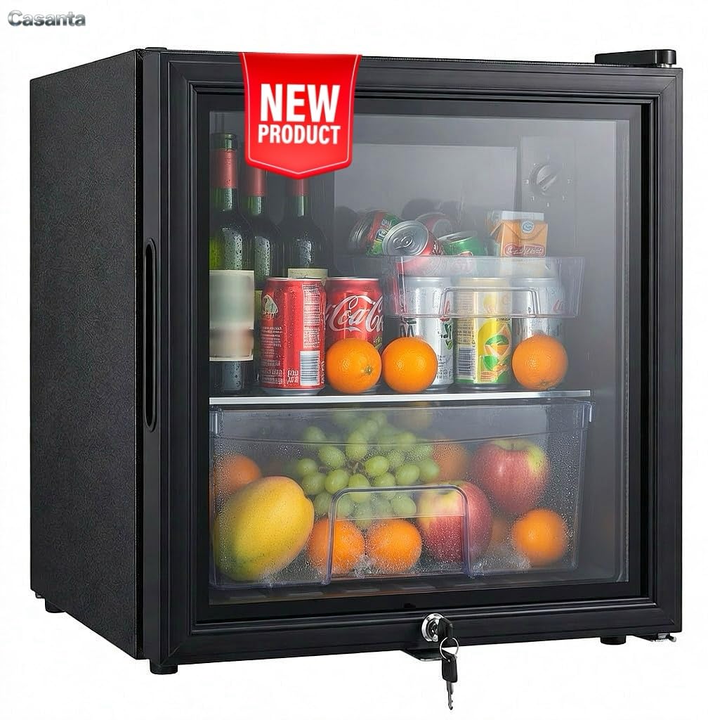 Casanta 50l Beverage Refrigerator With Glass Door And Lock, Freestanding Mini Drink Cooler With Soft Freezer Compartment For Beer, Wine, Soda, Office, Bar & Dorm - Black on Fridge.com - View 5