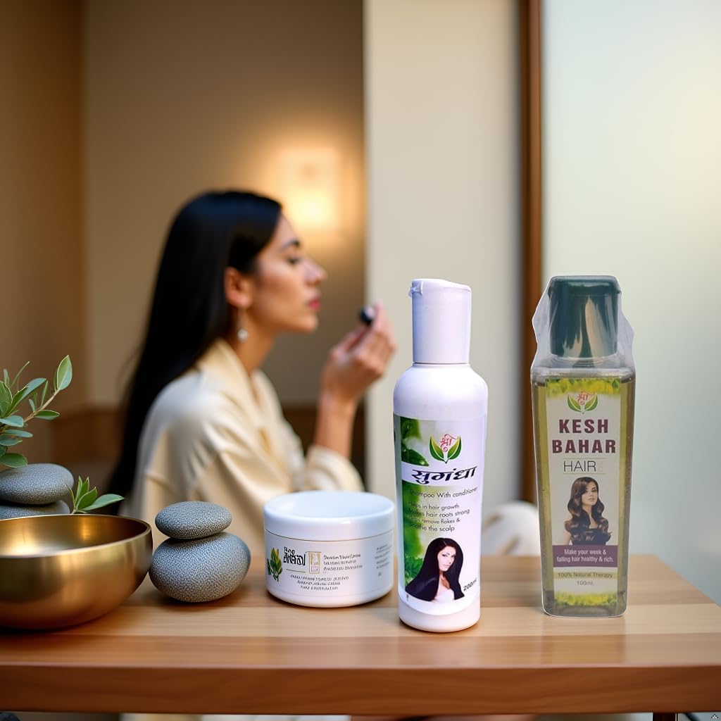 Kesh Bahar Hair Care Kit – बाल झड़ना रोके & नये बाल उगाए | 200 ml Shampoo + Conditioner + 100 ml Hair Oil | Natural Ayurvedic Hair Growth Combo-image-14