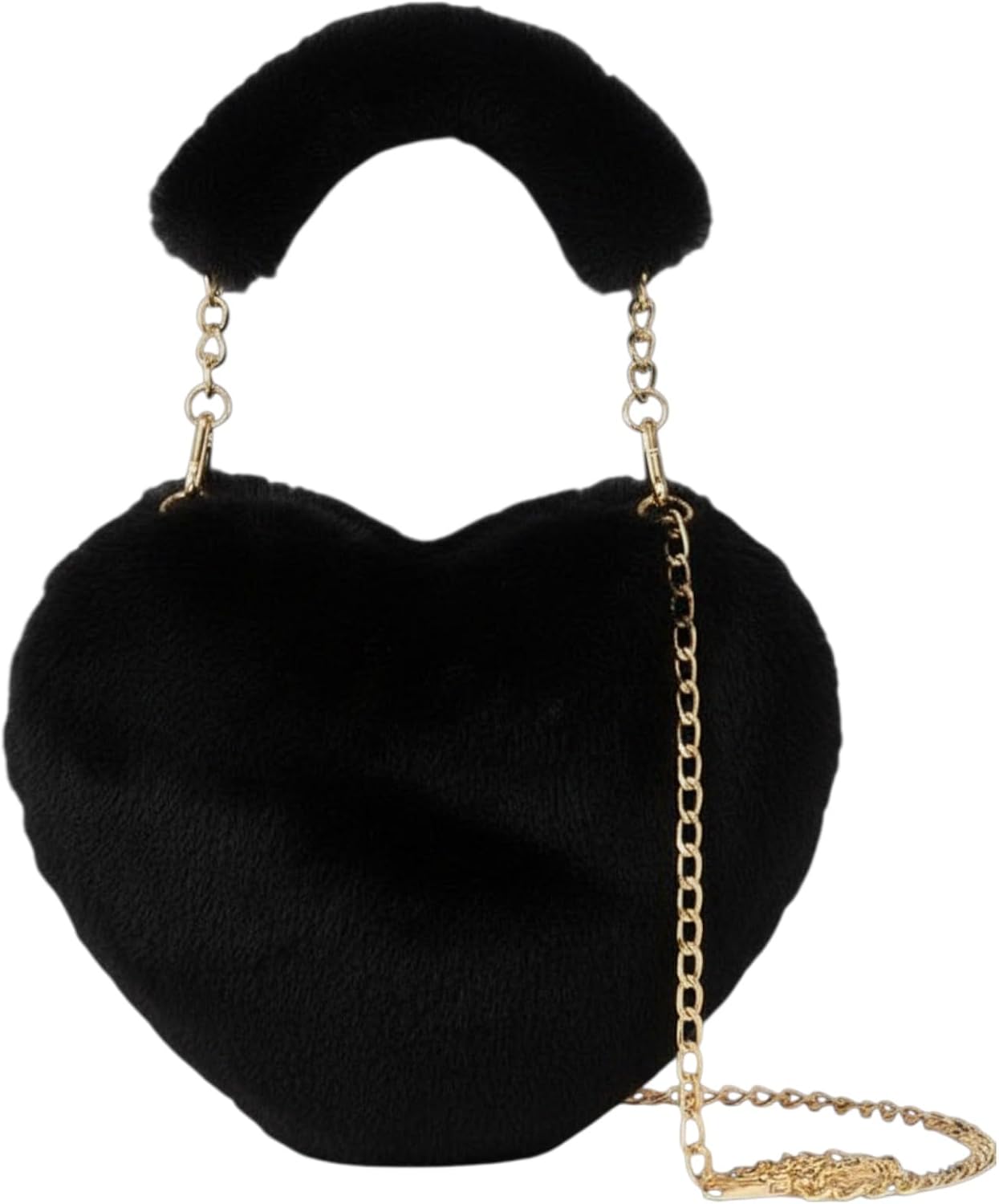 Fluffy Faux Fur Heart Shaped Crossbody Bag Cute Plush 2-Way Tote Handbag with Strap, Soft Fuzzy Purse Valentine's Day Gift