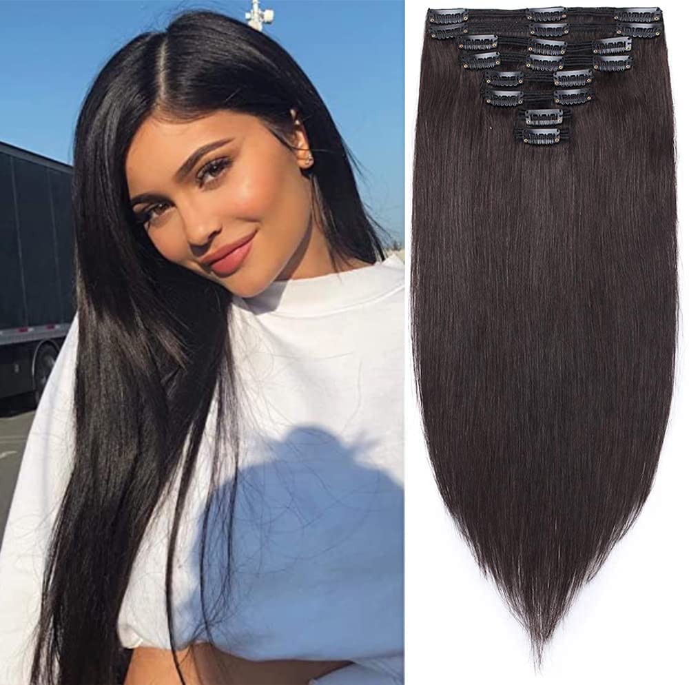 SEGO Extension Capelli Veri Clip Double Weft Volumizzante 45cm 140g - 100% Remy Human Hair 8 Fasce Singole Naturali Umani #1 Jet Nero