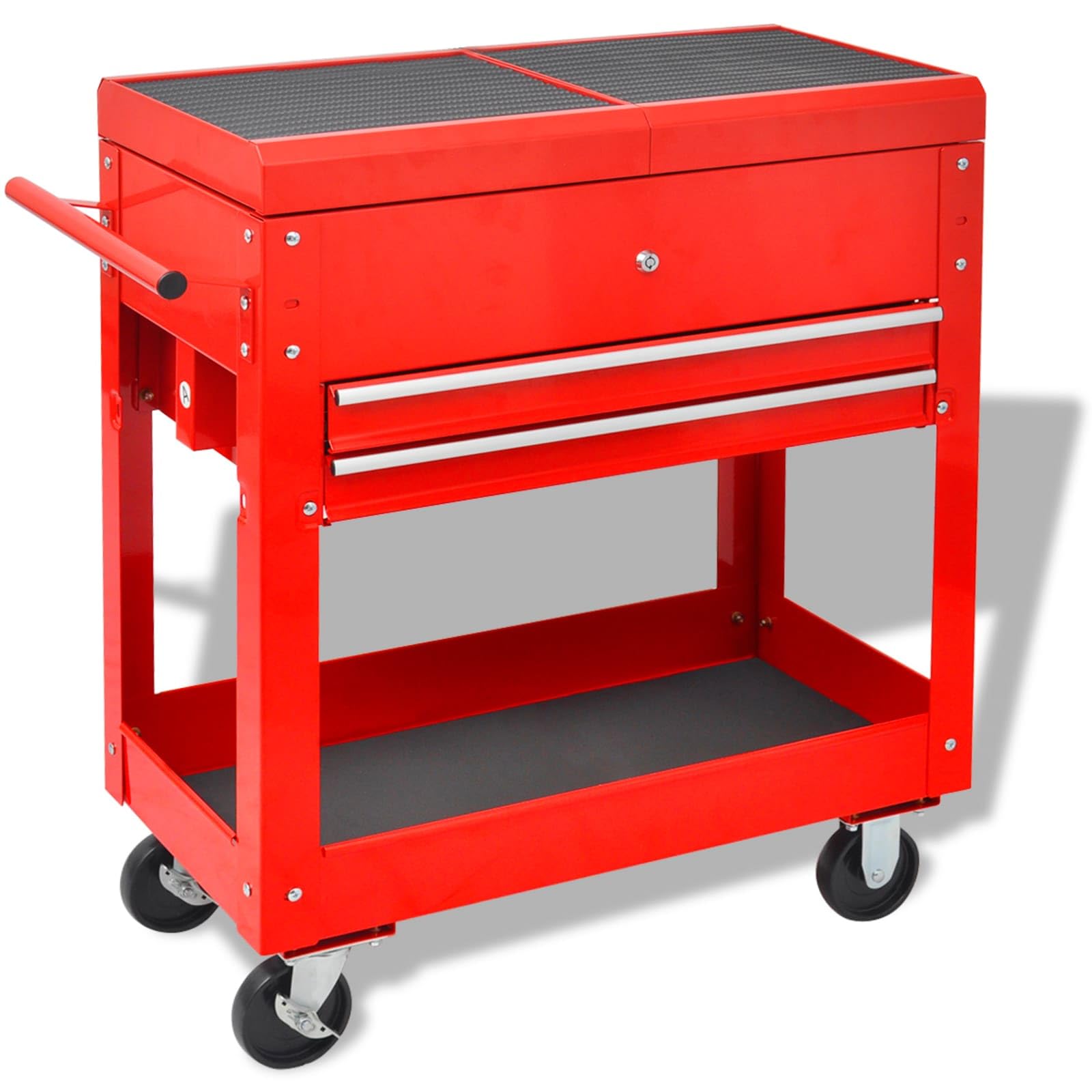Wózek narzędziowy, czerwony, stal, 79,5 x 37 x 85 cm, z kółkami, mobilny wózek transportowy do warsztatu, magazynu, placu budowy, kompaktowy, nie zajmuje dużo miejsca, wytrzymały i