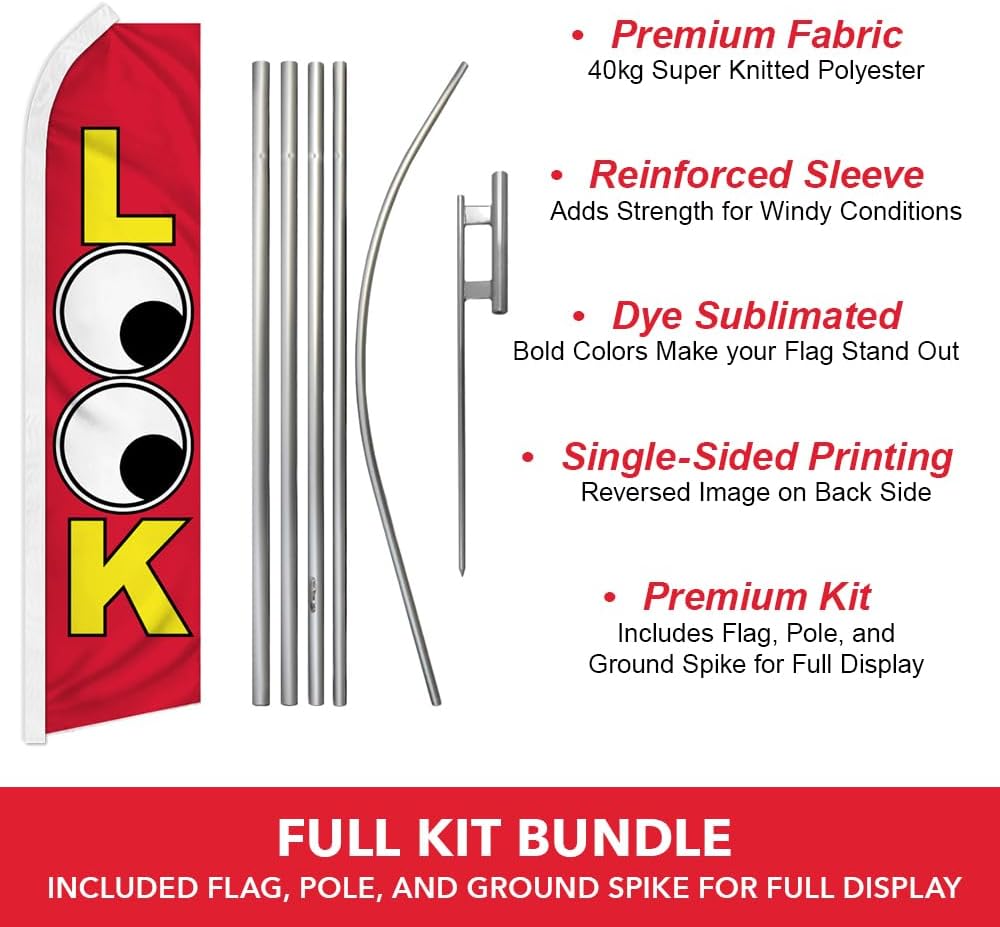 Infinity Republic - Look Red Banner Swooper Flag & Pole Kit - Perfect for Businesses, Shops, Dealerships, Stores, etc!