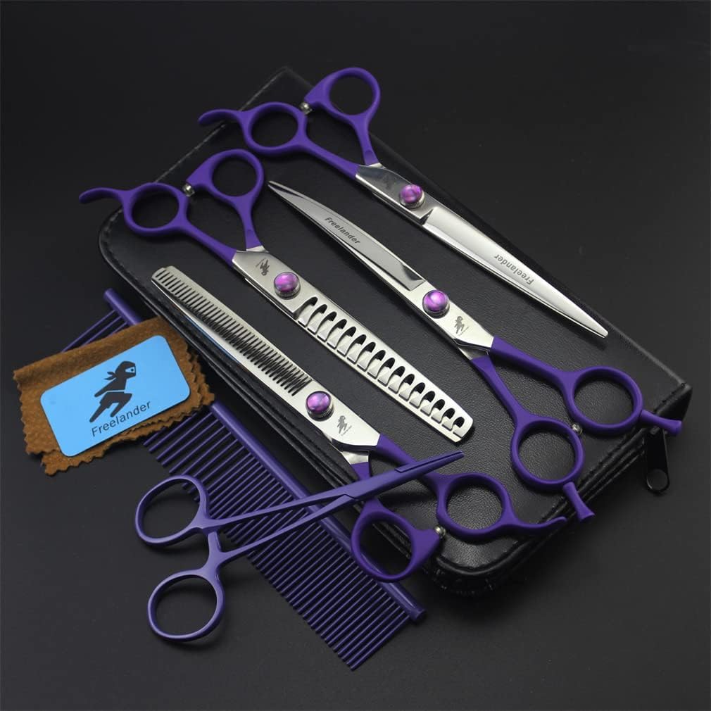 Kit di Forbici per toelettatura per Animali Domestici - 7,0 Pollici, 6CR in Acciaio Inossidabile per Cani e Gatti Taglio a Forbice/Kit di Taglio a Taglio Curvo- 8pcs