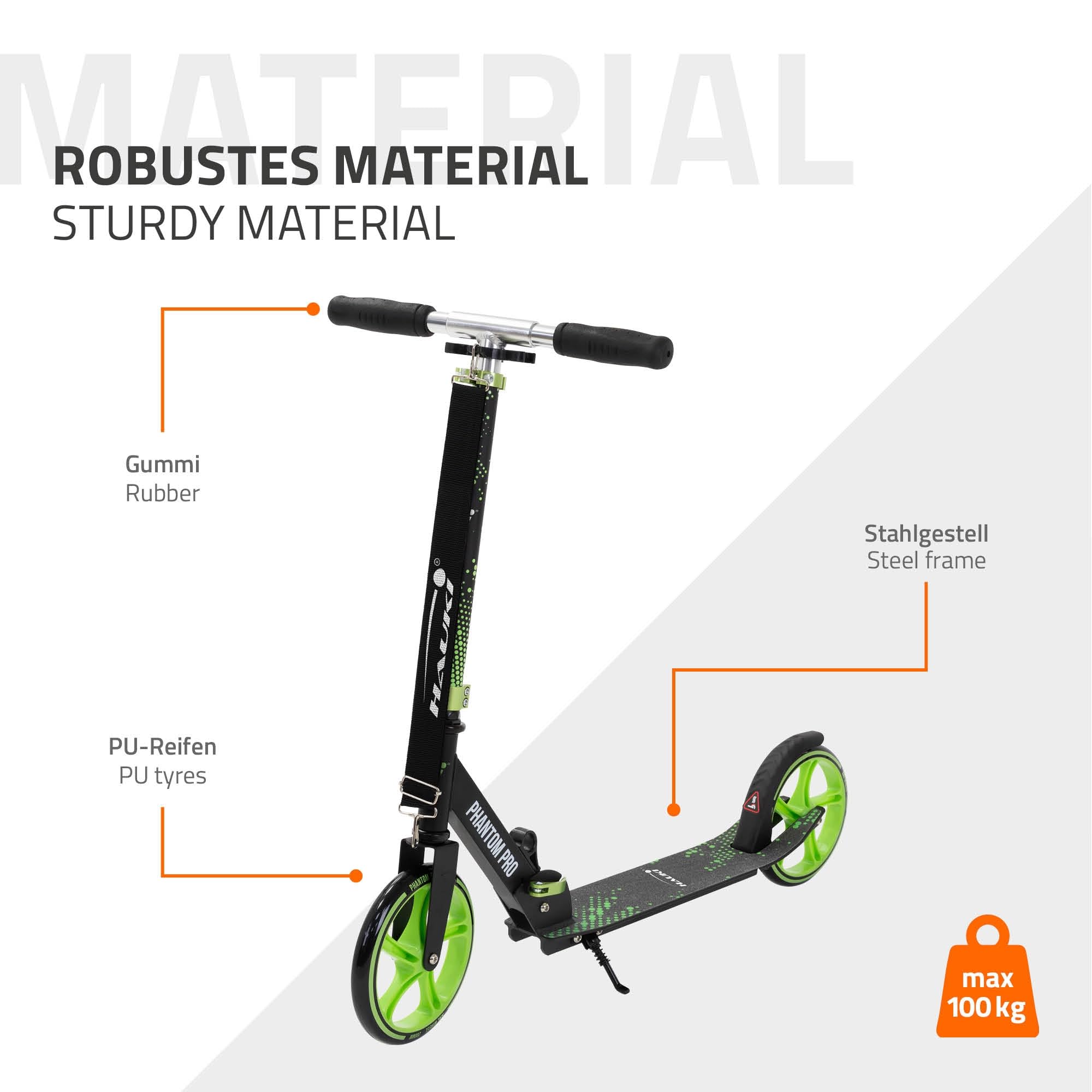 Hauki Monopattino da Città Verde o Rosa, Pieghevole e Regolabile in Altezza, con Ruote XXL e Freno al Pedale, Scooter Urbano per Bambini e Adulti con Cavalletto e Tracolla, Patinete a Spinta