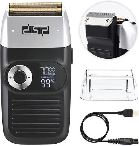 DSP Maquinilla de afeitar eléctrica para hombres, afeitadora doble 2 en 1 para hombres con 2 cabezales de aluminio, afeitadora de peluquería