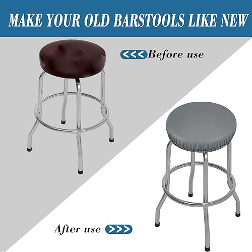 Miniatura 4 de Paquete de 2 fundas para taburetes de bar de poliuretano, impermeables, extraíbles, lavables, color gris, se adapta a taburetes redondos de 13 a 18