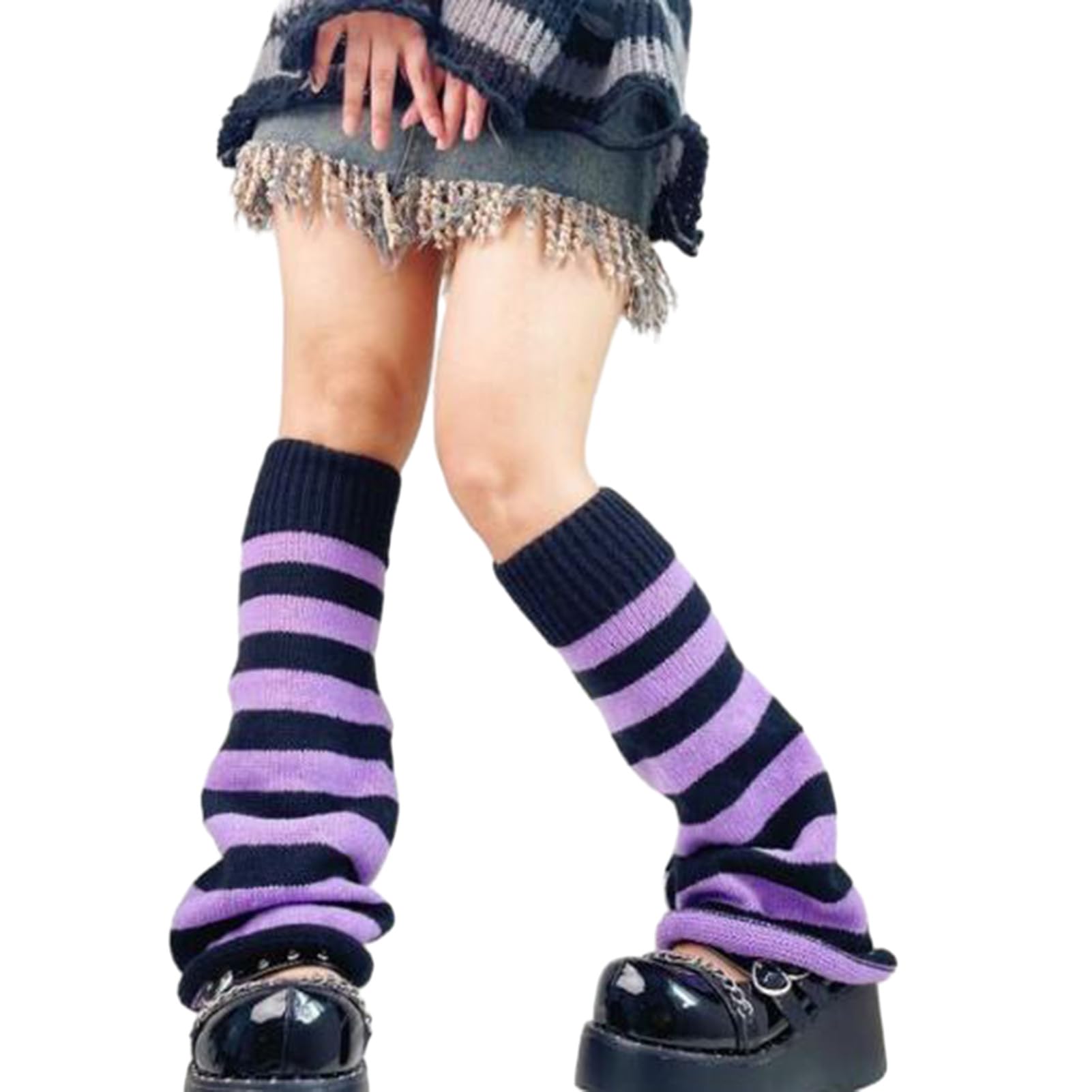 レッグウェア shushucherry shushu angel leg warmer Smbcgdm Solid Color Striped Leg Warmers 1 Pair Japanese Style