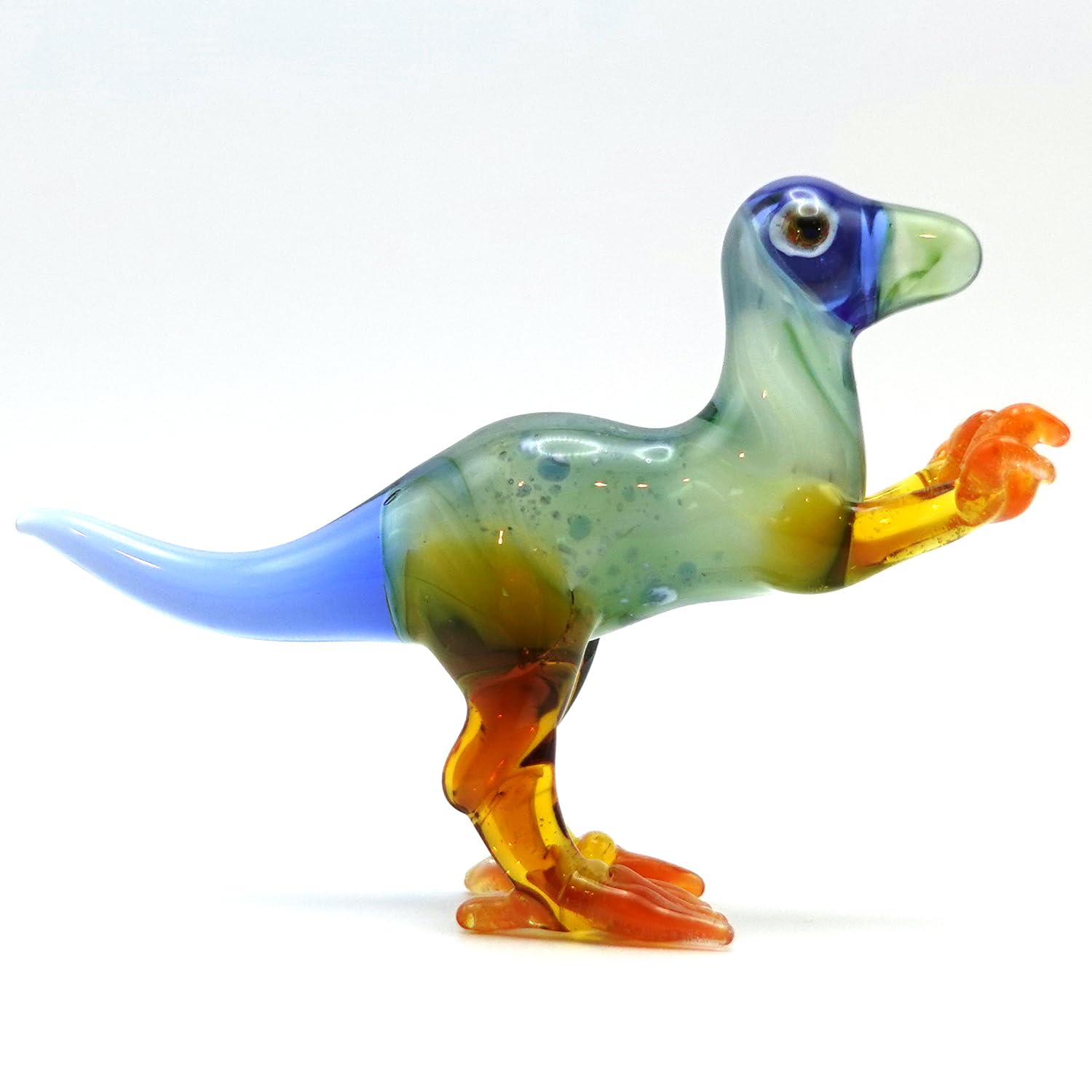 T-rex Tyranozaur, dinozaur, małe miniaturowe figurki, ręcznie malowane dmuchane szkło, sztuka, zwierzęta, kolekcjonerski, prezent, dekoracja domu, wielokolorowe, zielone