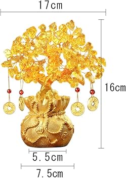 Amazon.co.jp: MYONEEN 木材 招財樹 金のなる木 黄水晶 シトリン 風水