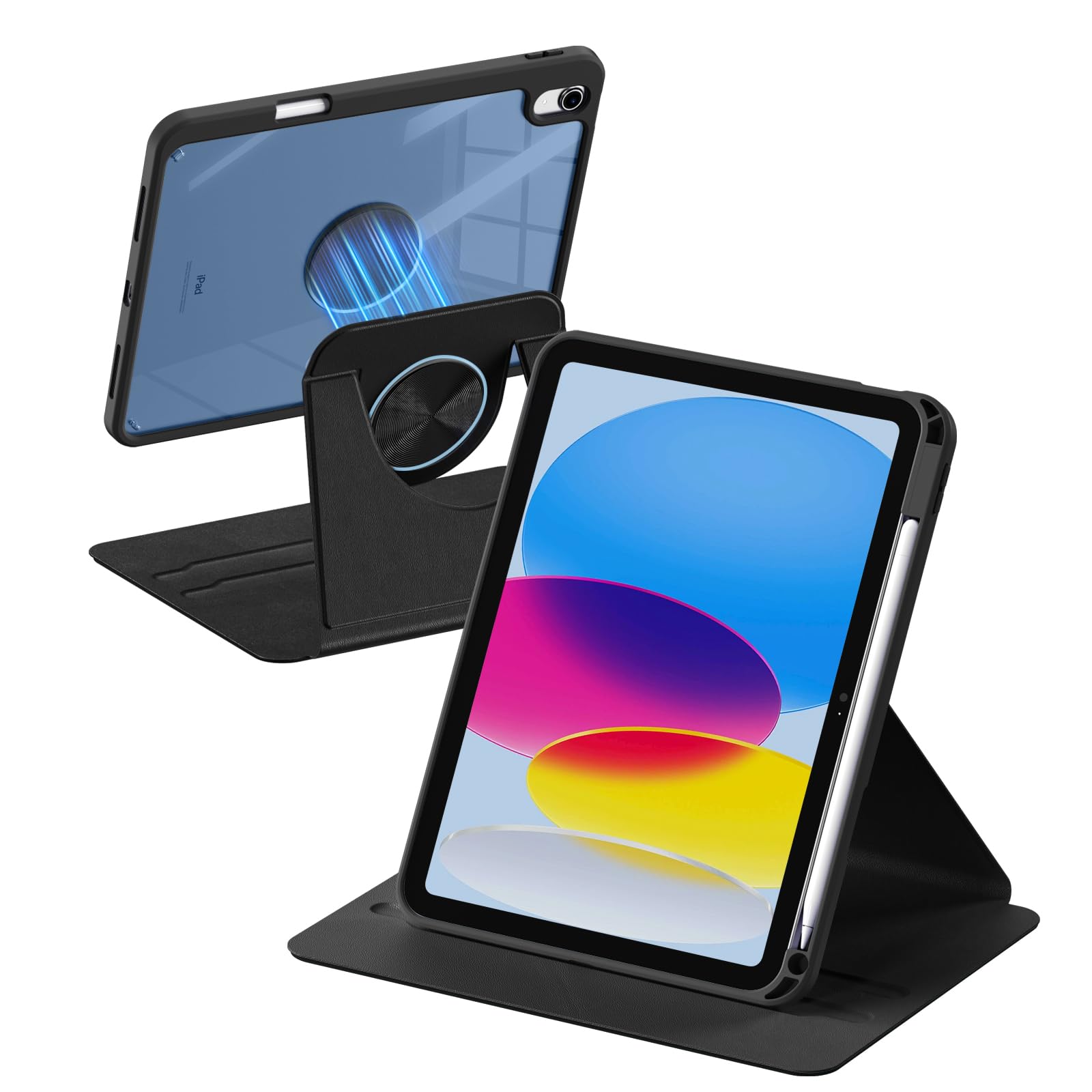 drivego 360 Drehbare Hülle für iPad (A16) 11. Generation 11 Zoll 2025, iPad 10. Generation 10,9 Zoll 2022, Magnetische Abnehmbare Hülle mit Stifthalter, Hart PC Transparent Rückseite, Schwarz