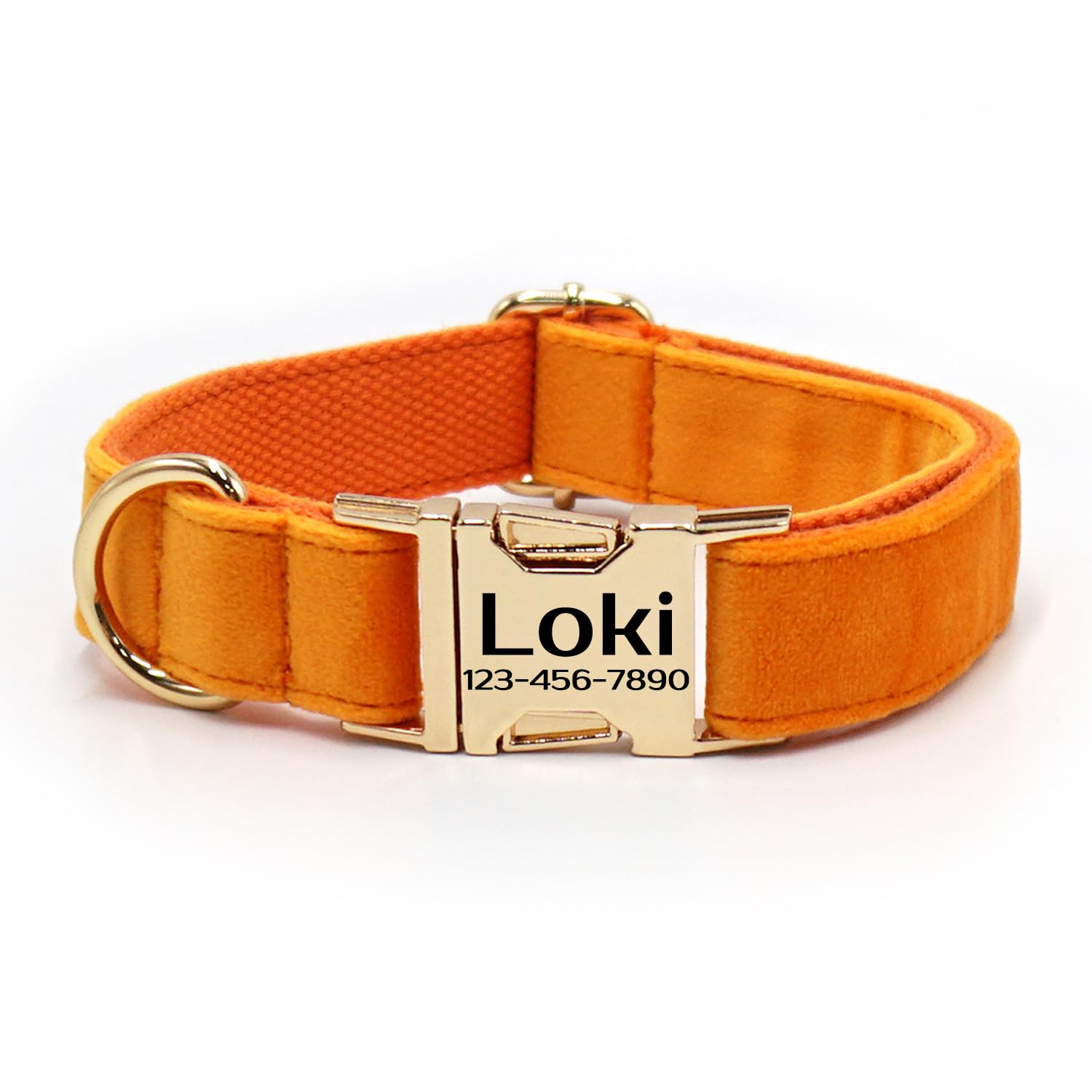 Personalized Soft Dog Collar, Laser Engraved Metal Buckle Dog Tag, Adjustable Through D-Ring, and Colors(Orange, L)