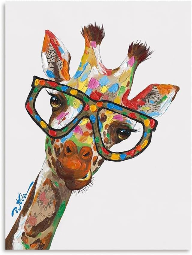 Kunstorner Cute Dog Wall Art Glasses Animal Art Funny Dog Canvas Wall Art for Living Room Bedroom Office Home Decoration 24"x24"