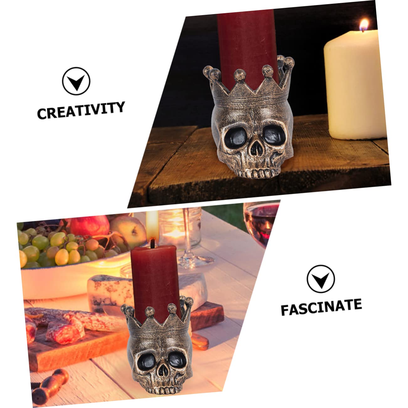 Cabilock 4 Piezas candelabro de Calavera portavelas Halloween Halloween Velas de té candelero Esqueleto sujetavelas portavelas de sobremesa con Forma de Calavera candelabro gótico