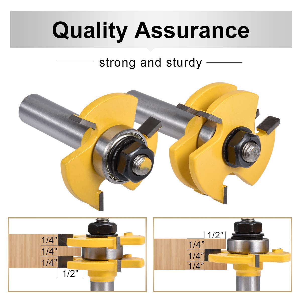 HOHXEN 2 Pcs/Set Tongue and Groove Router Bit Set, 1/2 Inch Shank Grooving Router Bit, 3 Teeth T-Shape Wood Milling Cutter - Image 4