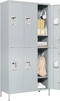 MIIIKO 2 Tier Metal Lockers 3-Wide, 72" x 36" x 16" Storage Locker Units with 6 Compartments, Large Employee Locker with Shelves, Lockable Doors and Hanging Hooks