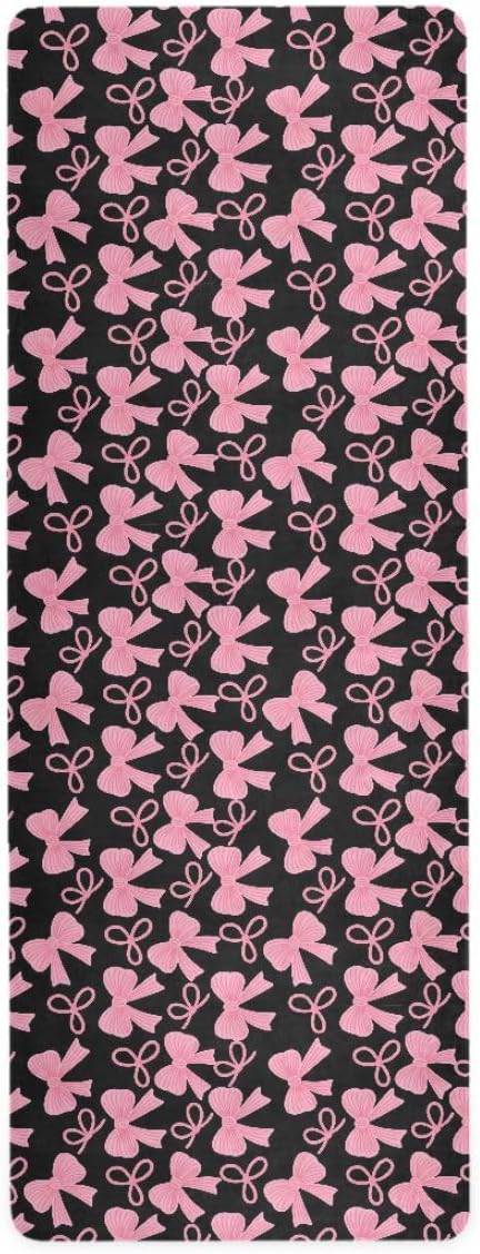 ALAZA Pink Bow Pattern Yoga Mat Non Slip Fitness Exercise Mat, Workout Mat for Yoga, Pilates and Floor Exercises