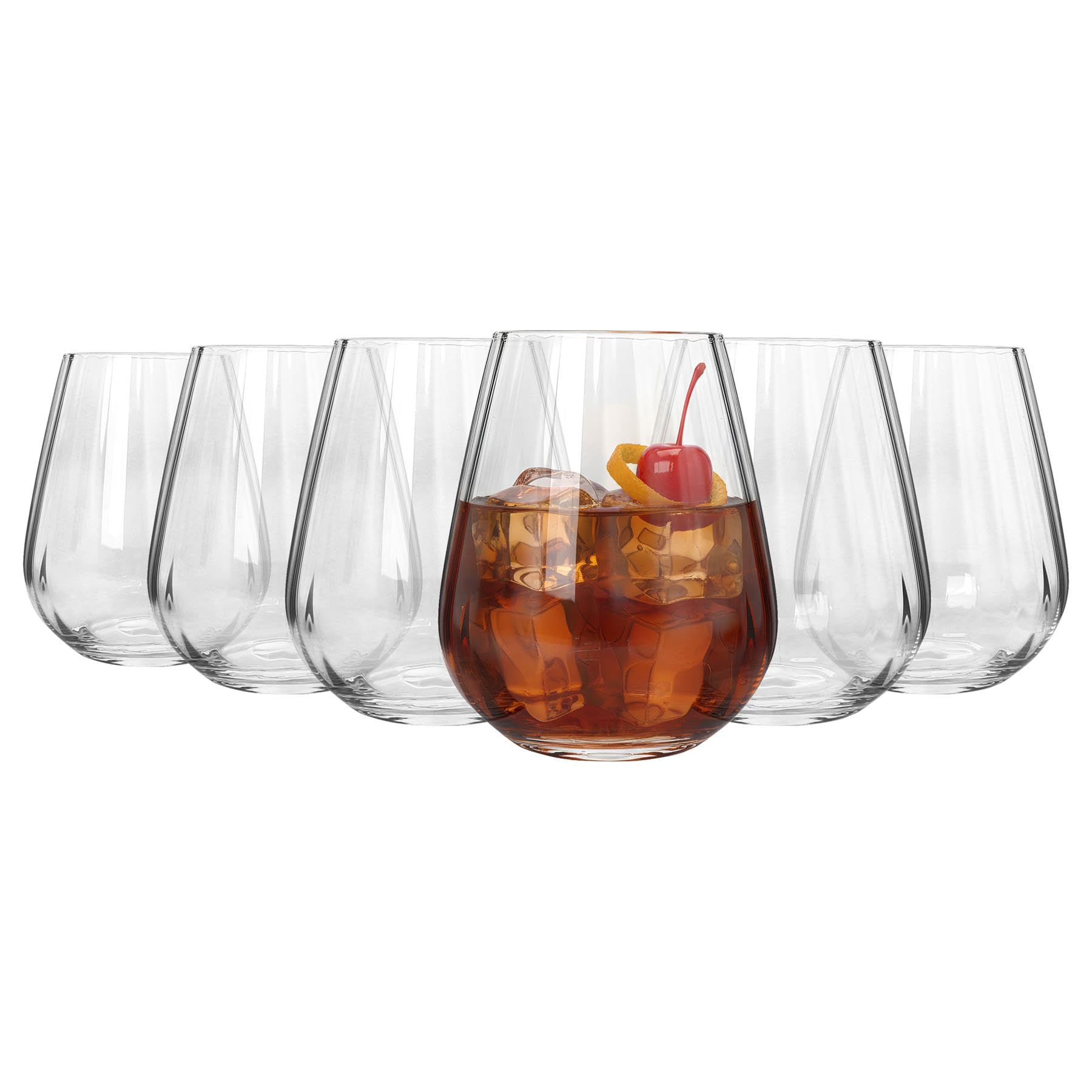 Argon Tableware Kensington Optic Crystal Tumbler Glasses 460ml - Pack of 6, Lead-Free Crystal Drinking Glass Set, Art Deco Design with Optic Detail, Thick Weighted Base, Gift Boxed Glassware
