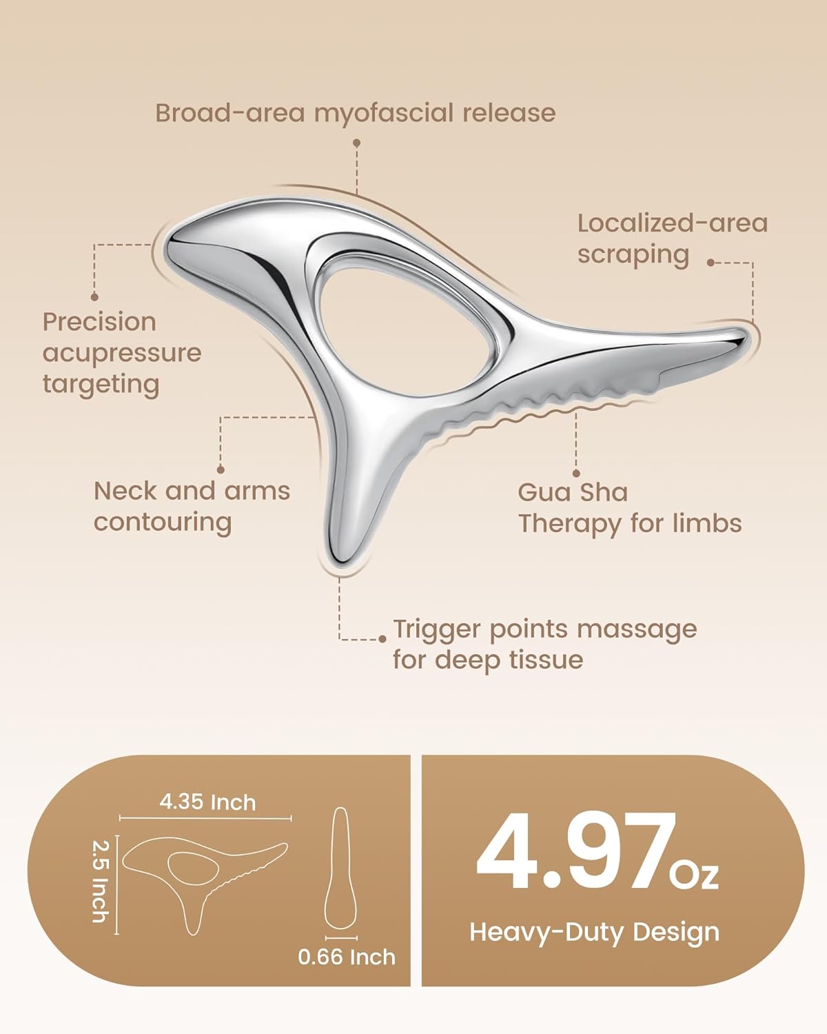 lifechill Trigger Point Massage Tool for Deep Tissue, Muscle Scraper Tool for Fascia Release, Metal Body Gua Sha Tool, Lymphatic Drainage Massager, Thumb Saver,Scar Tissue Massage,Acupressure Tool - Image 8