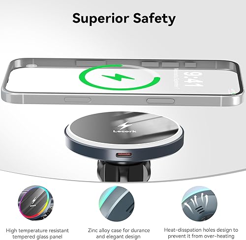 Miniatura 6 de Lecork Magsafe Cargador de montaje para automóvil, 15 W, cables magnéticos para iPhone 17 Pro Max, soporte de teléfono para iPhone 17 16 15 14 13,