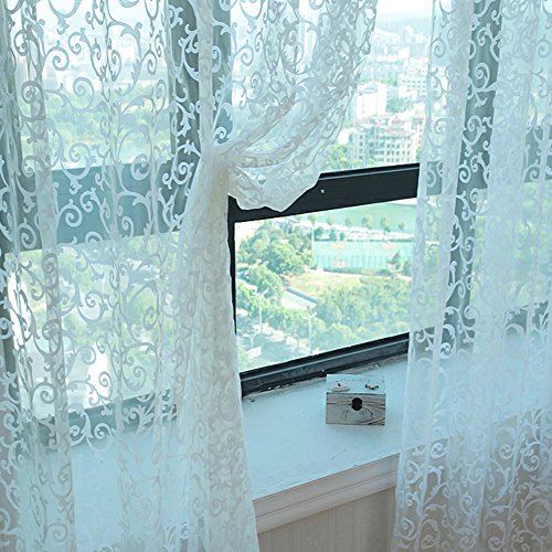Cortina de tul con estampado floral con base de plomo liso para dormitorio o sala de estar, 1 unidad, blanco, 280cm x 100 cm