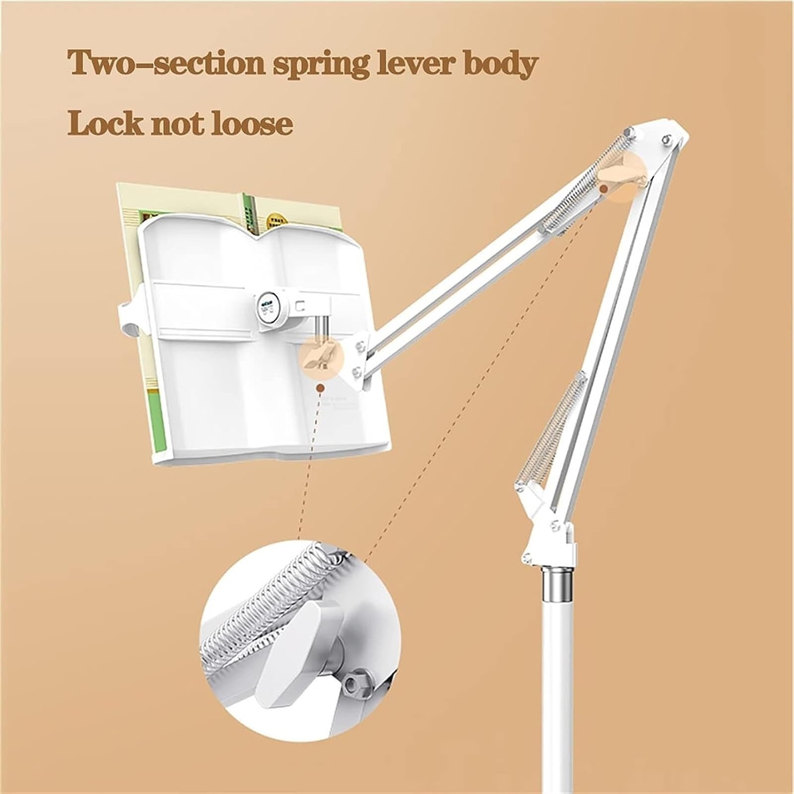 Leggio Regolabile per spartiti e leggio da Terra, Supporto da Pavimento per Tablet, Porta Libri ergonomico Perfetto per Leggere, sedersi, Stare in Piedi, sdraiarsi, Fare Esercizio (Bianco)