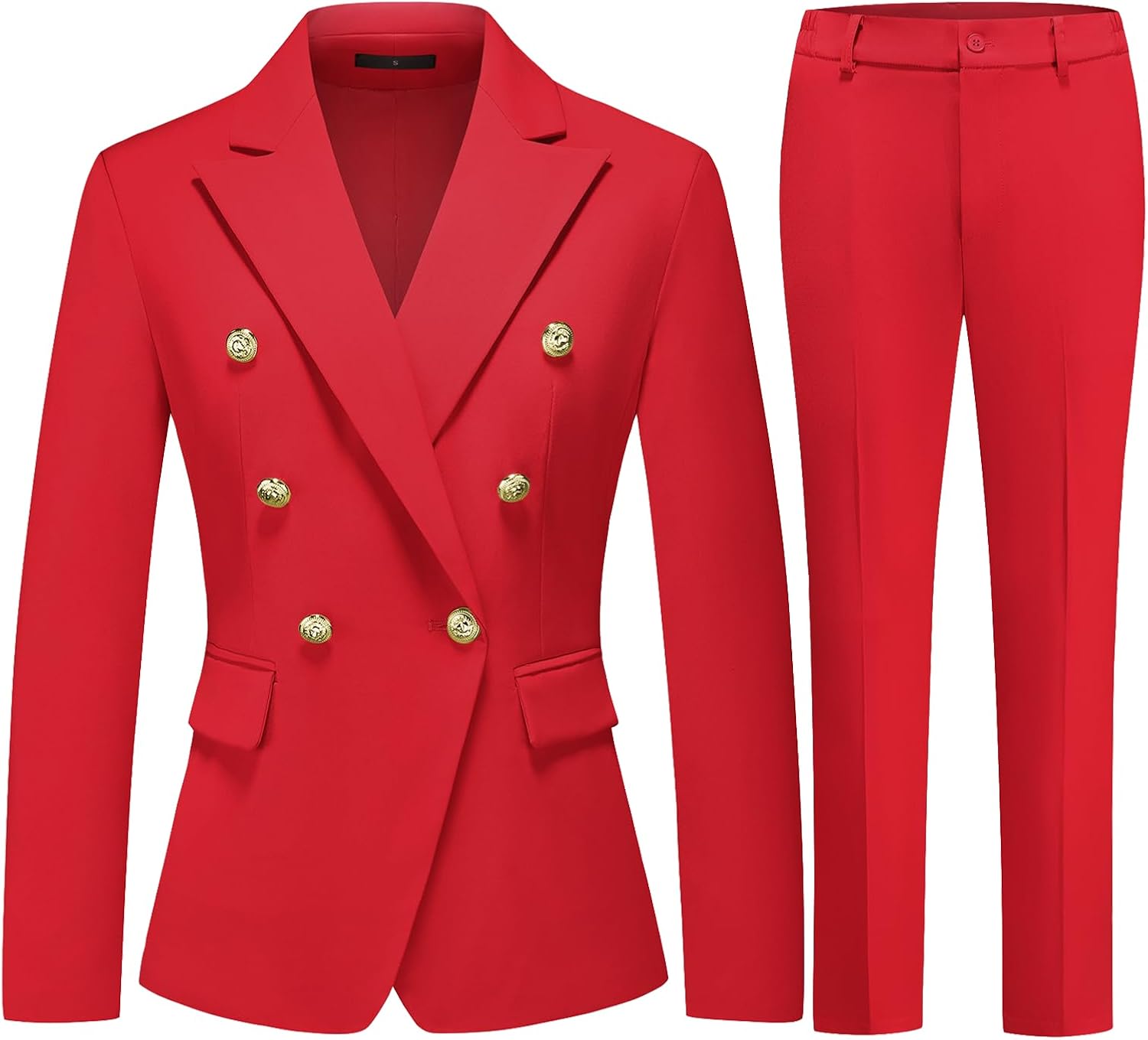 MODFUL Women's Double Breasted Blazer and Pants Set Gold Button Suit for Office Work