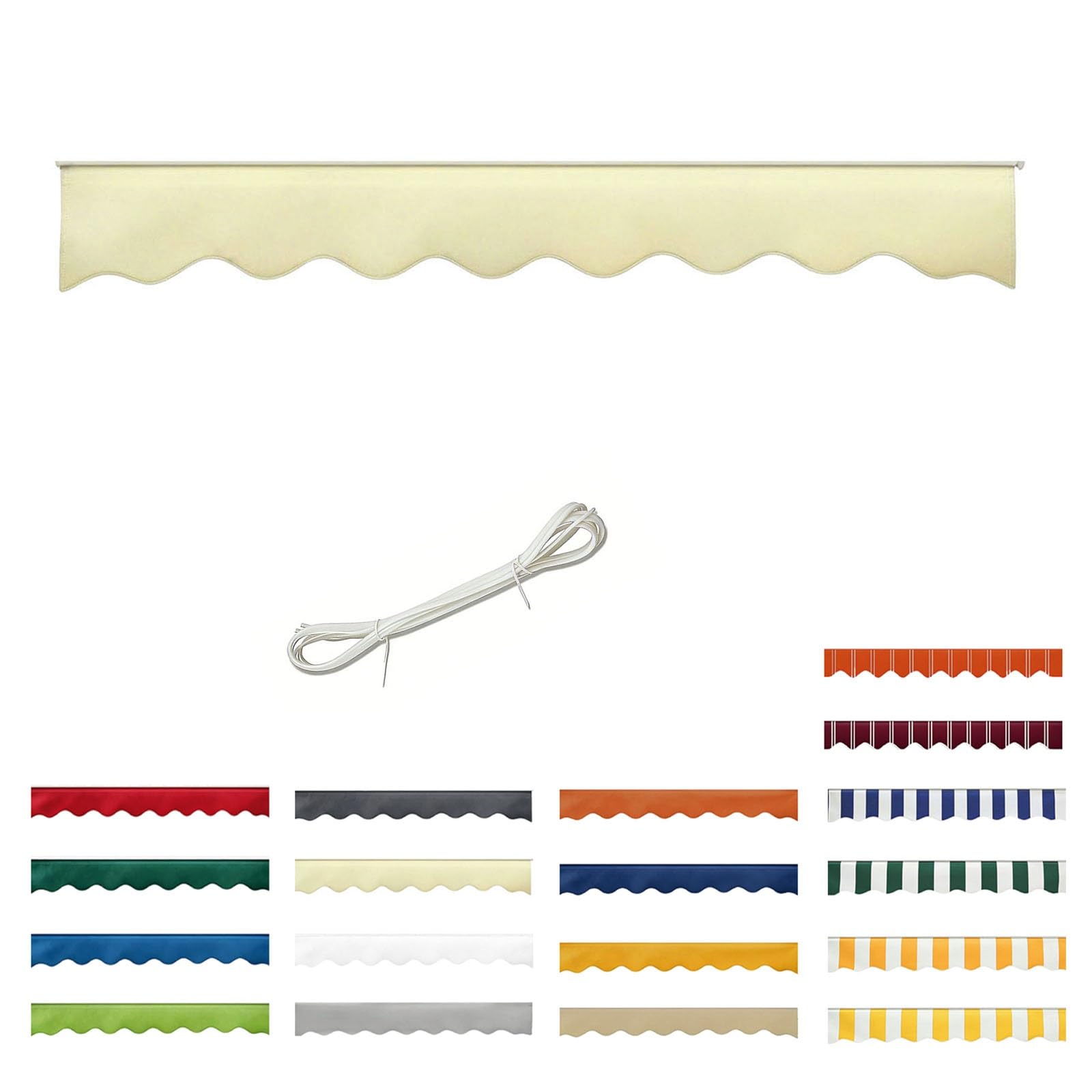 Générique Volant de Remplacement pour Store Banne Extérieur avec Bande de Fixation, Lambrequin H 25CM pour Terrasse Patio, Tissu Polyester Résistant aux UV et à l’Eau(Beige,B340cmxH25cm)