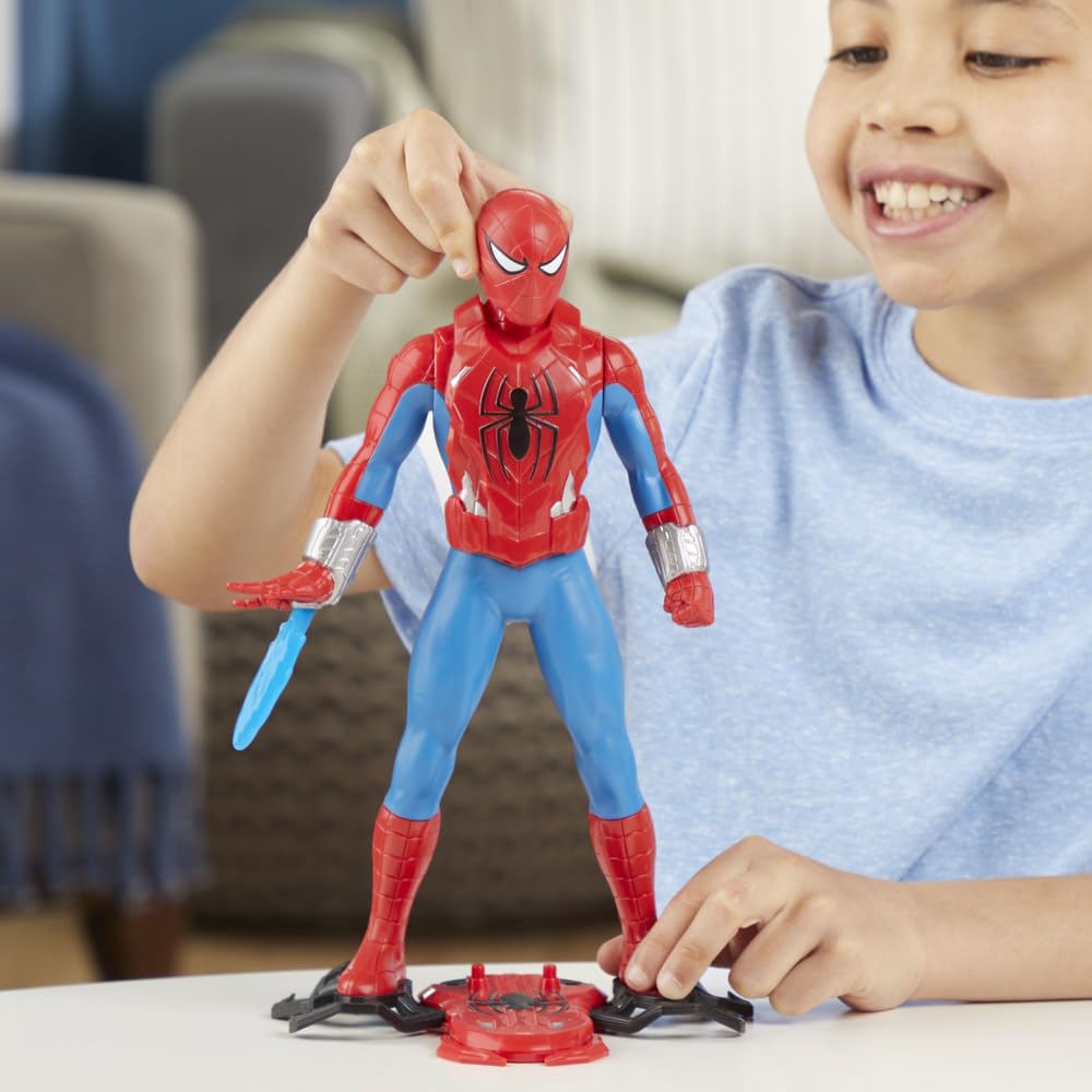 Marvel Spider-Man Thwip Blast Spider-Man figurka z akcesoriami, zabawka superbohatera w skali 11 cali dla dzieci w wieku od 4 lat