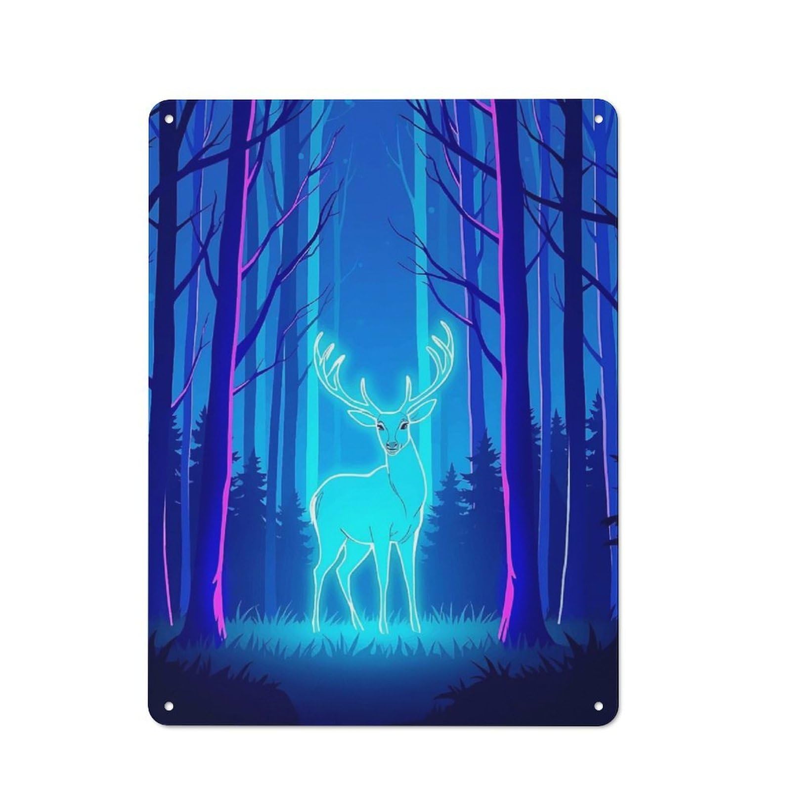 Junmoney Neon Deer In Blue Forest Vintage Cafe Metal Sign 40X30cm Featuring Bistro Wall Plaque For Tea Room, Shop Wall Or Breakfast Area