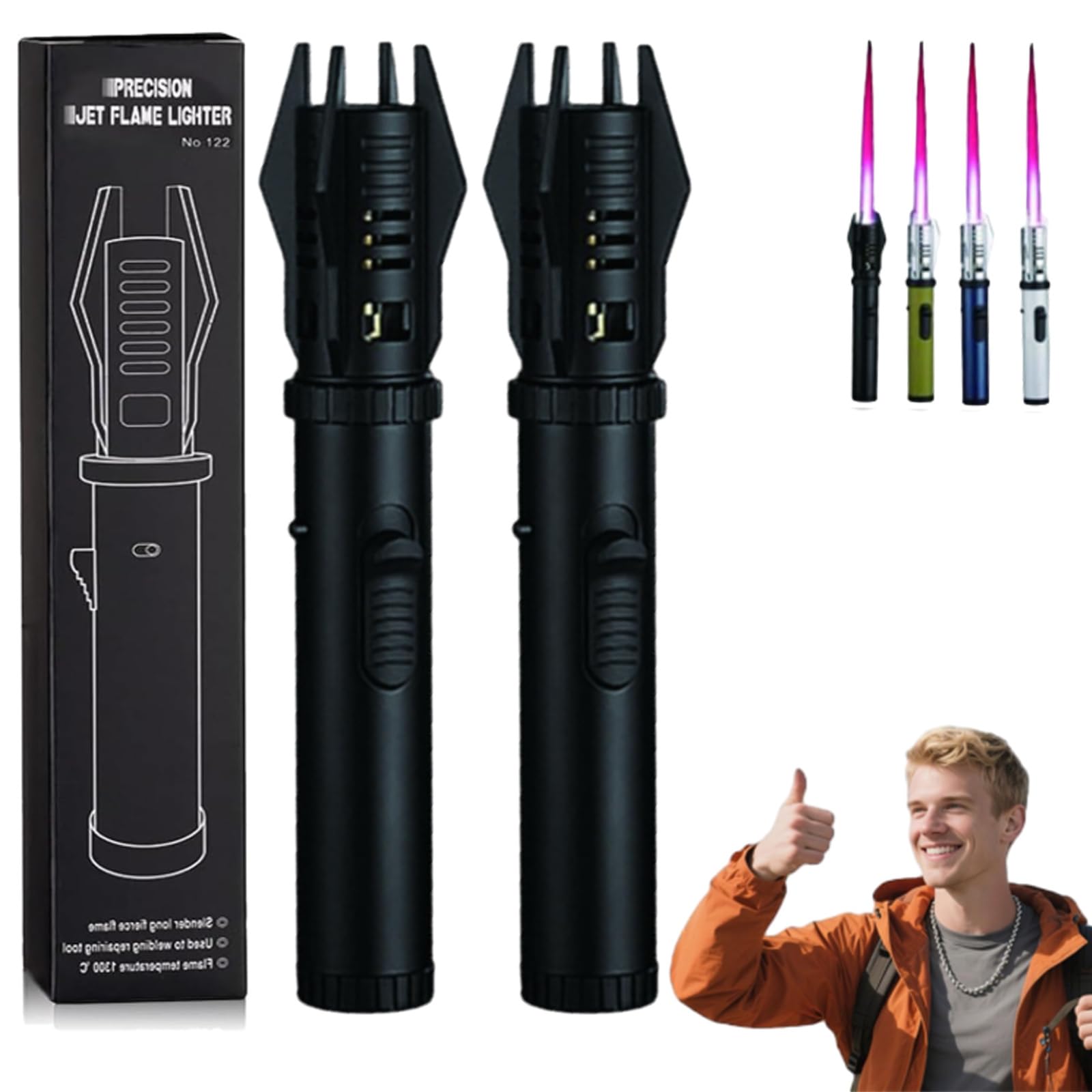 Lux Blaze Lighter, Luxblaze Plasma Lighter, Adjustable Windproof Torch Lighter with Safety Lock, High-Heat Outdoor Flame for Camping, BBQ, Candles, Welding, Baking, Outdoor Cooking (Black2pc)