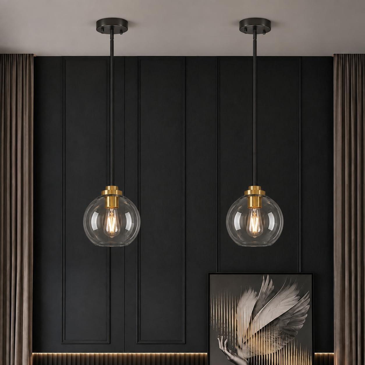 MQMQA 2 Pack Modern Globe Pendant Lights Kitchen Island Clear Glass