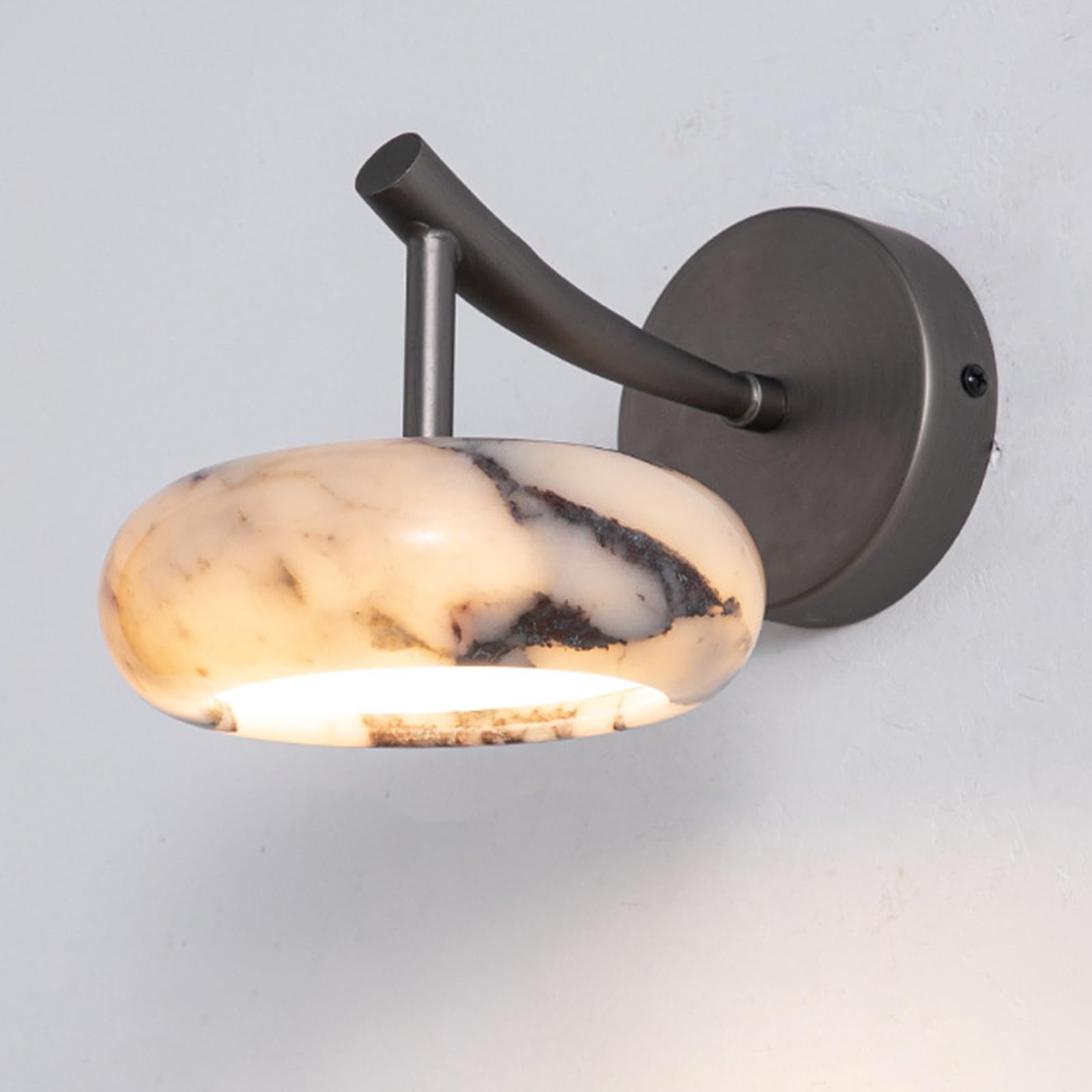 SXWNBIFH Modern Alabaster Light Round Marble Wall Sconce Gray Metal Lamp Body Wall-Mounted Install Lamp 3000K 12W LED Bathroom Vanity Wall Sconce Lighting Stone Wall Lamp