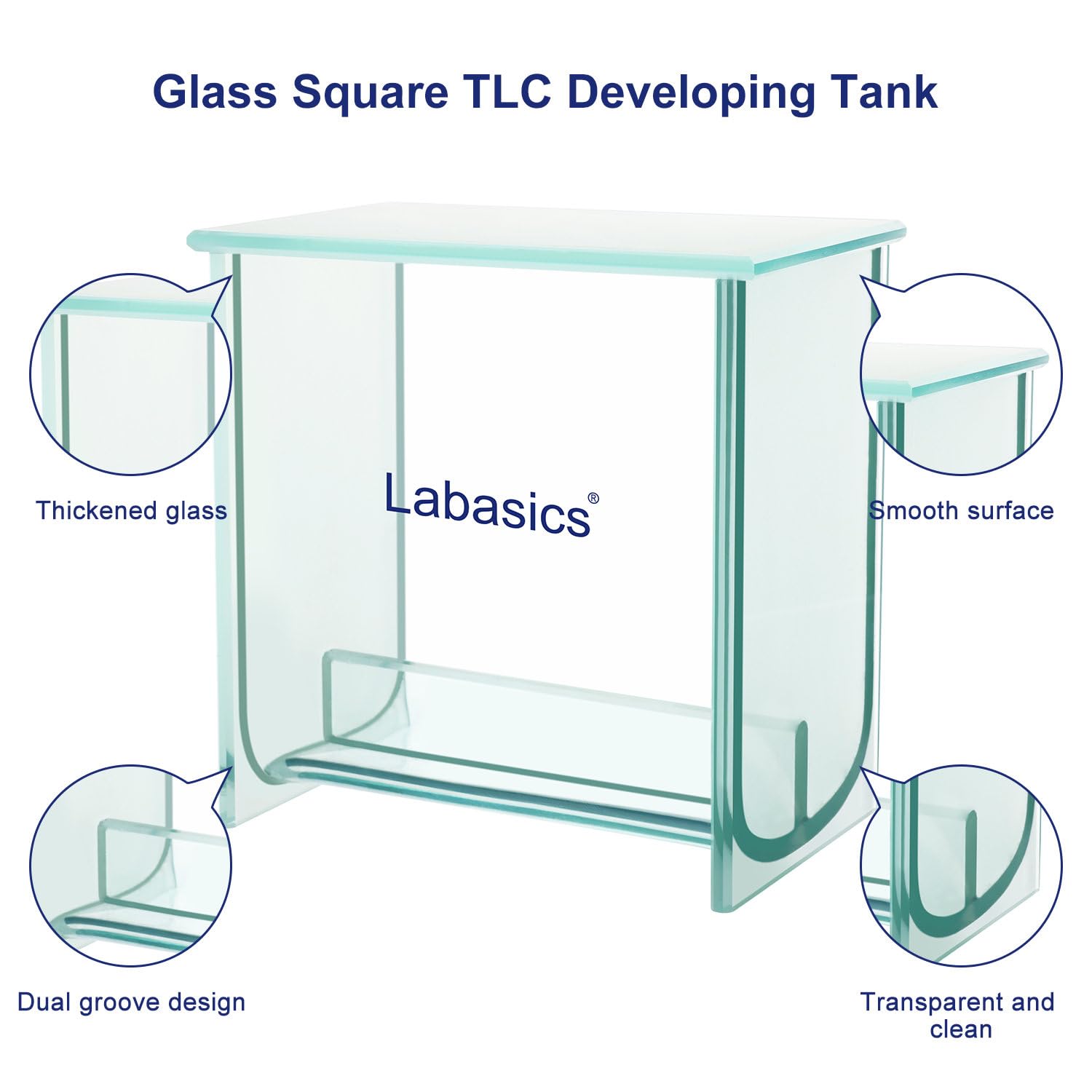 Labasics TLC Entwicklungsbehälter aus Glas, quadratisch, robust aus Borosilikat, Entwicklungskammer für Chromatographie TLC mit flachem Boden, mit Deckel für die Entwicklung mehrerer Platten